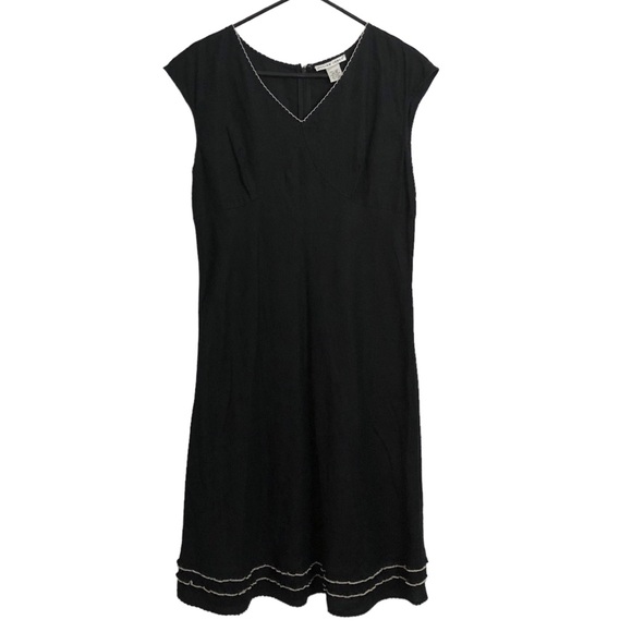 Vintage Jillian Jones 100% Linen Black Sleeveless Ruffled Midi Dress Size 16 - Picture 1 of 8